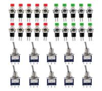 Coolty 125 V 6 A 3 Pines 2 Posiciones Mini Interruptor de Palanca (10 Piezas) y Mini Momentáneo Pulsador Interruptor (20 Piezas) Verde/Rojo