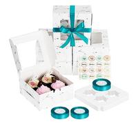Coolty 30pcs Cajas para Tartas 4 Agujeros - Embalaje de Cartón para Cupcakes, Panadería, Pastelería, Galletas, Magdalenas, Postres (Blanco Mármol)