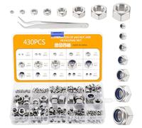 Coolty 430 piezas de tuercas hexagonales autoblocantes, juego de tuercas de acero inoxidable 304 con caja, incluye varias medidas M2 M3 M4 M5 M6 M8 M10 M12
