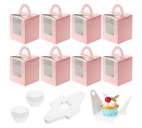 Coolty 50pcs Cajas para Tartas y Cupcakes Con 1 Agujero y 100 Moldes para Magdalenas - Embalaje para Panadería, Pastelería, Galletas, Postres (Rosa)