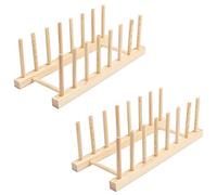 Coolty Paquete de 2 estantes de bambú para cocina, soporte de platos, bandeja de almacenamiento, escurridor, apto para CD, vajilla, libro