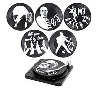 Coolty Posavasos retro de CD y vinilo, paquete de 6 con soporte para reproductor de discos para café, té, cerveza, vino, bares, cafeterías, hogar, fiesta, oficina