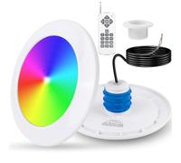 COOLWEST Foco LED Piscina con Rosca 1 1/2", 25W Proyector LED Piscina RGB Multicolor con Remoto, Ø180mm, Impermeable IP68 Lámpara Sumergible con conducto de 1,5" para Piscinas SPA Escaleras, 12V AC/DC