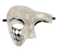 Coolwife Máscara de mascarada Vintage Phantom Of The Opera One Eyed Half Face Costume (Cuadros Plata)