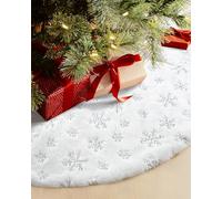 COOLWUFAN 48 Inches/122CM Falda para Arbol de Navidad para Decoraciones de Fiesta de Navidad de Arbol de Navidad Copo de Nieve de Lentejuelas Plata de Felpa Blanca