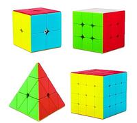 Coolzon Conjunto de Cubo de Velocidad, 4 pack Stickerless Magic Cube Set 2x2 3x3 4x4 Pyraminx Triangle, Fácil Giro 3D Puzzle Cube Games Toy Regalo Para Niños Adultos