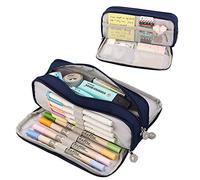 Coolzon Estuche de Lápices Escolar con 3 Compartimentos, de Gran Capacidad, Organizador Portalapices Neceser Maquillaje para Niñas Niños Adolescentes Estudiantes Adultos, Azul Oscuro