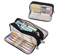 Coolzon - Estuche Escolar con 3 Compartimentos, Estuche de lápices de Gran Capacidad, Bolsa de lápices Escolar, papelería, Organizador de Maquillaje para niñas, niños Estudiantes, Negro, Estuche