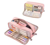 Coolzon Estuche Escolar con 3 Compartimentos, Estuches de Lápices de Gran Capacidad Estuche Organizador Portalapices Neceser Maquillaje para Niñas Niños Adolescentes Estudiantes Adultos, Rosado