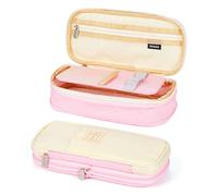 Coolzon Estuche Escolar Expandible, Estuches de Lápices de Gran Capacidad Estuche Organizador Portalapices Neceser Maquillaje para Niñas Niños Estudiantes, Rosa