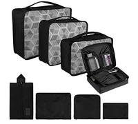 Coolzon Organizador de Equipaje, 8 en 1 Set de Organizadores de Viajes Impermeable Organizador de Maleta Bolsa,Cubos de Embalaje Para Ropa, Cosméticos, Ropa Interior,Negro