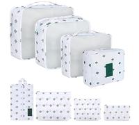 Coolzon Organizador de Equipaje,8 en 1 Set de Organizadores de Viajes Impermeable Organizador de Maleta Bolsa,Cubos de Embalaje Para Ropa, Cosméticos, Ropa Interior,Blanco