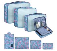 Coolzon Organizador de Equipaje,8 en 1 Set de Organizadores de Viajes Impermeable Organizador de Maleta Bolsa,Cubos de Embalaje Para Ropa, Cosméticos, Ropa Interior,Flamenco Azul