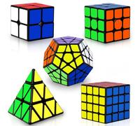 Coolzon Speed Cube Set de Pyraminx + Megaminx + 2x2 + 3x3 + 4x4 Magic Puzzle Cubes 5 Pack Cubo Mágico para Niño Adulto con Adhesivo de PVC
