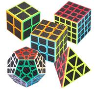 Coolzon Speed Cube Set de Pyraminx + Megaminx + 2x2 + 3x3 + 4x4 Magic Puzzle Cubes 5 Pack Cubo Mágico para Niño Adulto con Adhesivo de Carbono Fibra