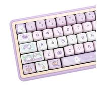 COOMICKEY Teclas PBT, teclas de perfil MOA, 132 teclas, sublimación de tinte, color morado, lindo gato, teclas personalizadas para diseño ANSI, interruptores Cherry MX, teclados mecánicos