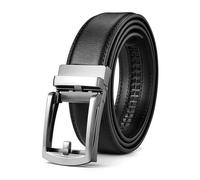 COONE Cinturón de cuero negro para hombre, cinturón automático para hombres, 130 cm de longitud, cinturón de trinquete para hombre, cinturón de cuero ajustable, negro, cinturón de cuero para hombre