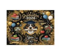 Coonhound Dog Congrats Grad - Rompecabezas de 500 piezas para adultos, rompecabezas impresos de madera dorada y negra, decoraciones de patrón de clase de 2026 para fiestas de entretenimiento