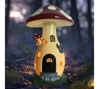 coonoe Estatua solar de jardín, luz de casa de hongos de hadas, decoración solar de patio, adornos de jardín, decoración impermeable para patio y césped