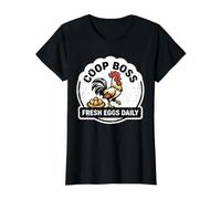 Coop Boss Fresh Eggs Funny Gallo Pollo Homestead Camiseta gráfica económica, Mujer, Negro, S