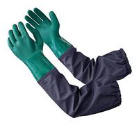 Coopache 1 par de guantes largos impermeables para estanque, 64 cm, guantes de trabajo, guantes de pescador, reutilizables, para acuario, estanque, guantes para hombre y mujer, verde y azul (L)