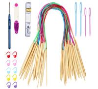 Coopay 18 Piezas Agujas de Tejer Circulares de Bambú 60 cm, con Accesorios de Tejer y Ganchillo para Principiantes y Profesionales, Agujas de Tejer Circulares de Doble Punta de 2.0mm - 10.0mm