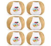 Coopay 6 x 45g Lana para Ganchillo, Lana para Tejer, Lanas para Crochet, Acrílico Suave y hilo de Ganchillo de Algodón para Ganchillo Mantas, Suéter, Granny Square - Té con Leche