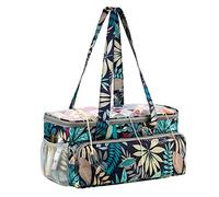 Coopay Bolsa de Tejer, Bolsa de Proyecto de Ganchillo para Viajer, Bolsa de Bordado, Bolsa de Lana para Almacenamiento de Hilo, con Compartimentos Laterales con Cremallera,Azul