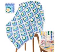 Coopay Crochet Kit Principiantes, Juego de ganchillos para Manta de Margaritas 3D, Crochet Kit con Hilo, Ganchillos, Instrucciones Paso a Paso - Azul
