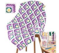 Coopay Crochet Kit Principiantes, Juego de ganchillos para Manta de Margaritas 3D, Crochet Kit con Hilo, Ganchillos, Instrucciones Paso a Paso - Morado