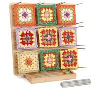 Coopay Escuadra de Granny Square Grande, 29 x 29 cm Tabla de Bloqueo para Tejer a Crochet con 30 Varillas de Acero Inoxidable y Fondo Ranurado, Tabla de Bambú para Escuadrar Granny Squares, Tabla de