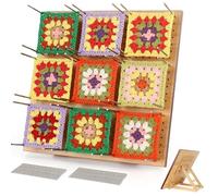 Coopay Granny Square Blocker Grande, Tabla de Bloqueo de 29 x 29 cm con Caballete Ajustable y 30 Pasadores de Varilla, Tabla de Bloqueo de Wood para Bloquear Granny Squares, Proyectos de Punto y