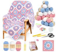 Coopay Granny Square - Juego de ganchillo para principiantes profesionales, juego completo de ganchillo para manta de ganchillo, juego de ganchillo con hilo de ganchillo, instrucciones (idioma español