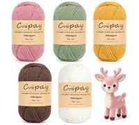 Coopay Hilo de Ganchillo Colorido, 5x45g Hilo Suave para Tejer, Lana de Ganchillo para Bebé que se Desvanezcan, Lanas para Crochet - Colores margarita