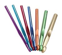 Coopay Juego de 7 agujas de ganchillo de metal de 6,5 mm, 7,0 mm, 8,0 mm, 9,0 mm, 10 mm más grandes 12 mm 15 mm, agujas de ganchillo ergonómicas jumbo para hilo grueso o tiras de tela, juego de