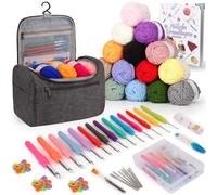 Coopay Juego de Agujas de Ganchillo para Principiantes - 73 Piezas Portátiles Con 15 Lanas, Bolsa y Accesorios - Agujas Ergonómicas 2,0-10 mm Con Mango