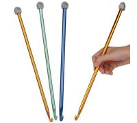 Coopay Juego de agujas de ganchillo tunecinas - Ganchos grandes de 9 mm, 10 mm, 11 mm, 3 agujas de ganchillo afganas de metal extralargas de 13.8 pulgadas para ganchillo, ideal para principiantes