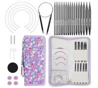 Coopay - Juego de agujas de tejer circulares, 9 pares de agujas de tejer circulares metálicas intercambiables con estuche, cables y accesorios, agujas de tejer redondas intercambiables de 3.0mm a