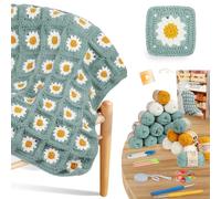Coopay Juego de Ganchillo para Principiantes, Juego de ganchillos para Manta de Margaritas, Kit Crochet para Granny Square, Crochet Kit con Hilo, Ganchillos, Instrucciones Paso a Paso (Español)