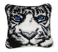 Coopay Kit de cojín de gancho de cierre de animales, kit de tejer para principiantes, adultos o niños, kit de gancho de pestillo de tigre blanco 43x43 cm