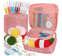 Coopay Kits de Ganchillo para Adultos Principiantes, Incluye Ganchos de Metal Ergonómicos de 0,6 mm a 6 mm, Accesorios de Tejido y Estuche de patrón de gato rosa, Juego de Tejido con Lana y Agujas