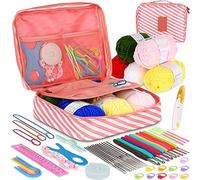 Coopay Kits de Ganchillo para Adultos Principiantes, Incluye Ganchos de Metal Ergonómicos de 0,6 mm a 6 mm, Accesorios de Tejido y Estuche de Raya, Juego de Tejido con Lana y Agujas