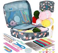 Coopay Kits de Ganchillo para Adultos Principiantes, Incluye Ganchos de Metal Ergonómicos de 0,6 mm a 6 mm, Accesorios de Tejido y Estuche de Flores azules, Juego de Tejido con Lana y Agujas