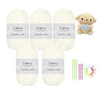 Coopay Lana de chenilla para ganchillo, 5 x 100 g, felpilla aterciopelada, suave hilo de chenilla, lana de chenilla con accesorios de ganchillo, suave lana de felpa para ganchillo para mantas,