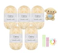 Coopay Lana de chenilla para ganchillo, 5 x 100 g, felpilla aterciopelada, suave hilo de chenilla, lana de chenilla con accesorios de ganchillo, hilo de ganchillo suave para mantas, bufandas, beige