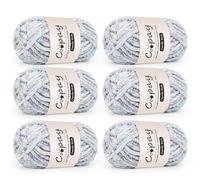 Coopay - Lana de chenilla para ganchillo, 6 x 100 g, suave y aterciopelada, hilo de chenilla grueso para tejer, cálida lana de felpa para ganchillo, para mantas, bufandas, gorros - Hechicera Azul