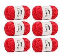 Coopay Lana de chenilla para ganchillo, 6 x 100 g, suave y aterciopelada, lana gruesa para tejer, lana de felpa cálida para ganchillo, para mantas, bufandas, gorros, color rojo