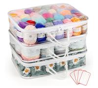 Coopay Organizador de almacenamiento de hilo transparente, a prueba de polvo e impermeable, con 4 etiquetas, bolsa de almacenamiento de lana portátil con asa, unidad organizadora de almacenamiento de