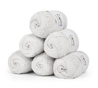 Coopay Ovillo de lana para ganchillo, 100% algodón para tejer, 6 x 50 g, hilo de algodón suave para ganchillo, lana de bebé para suéteres, calcetines, mantas de bebé, color blanco suave