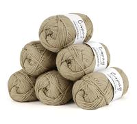 Coopay Ovillo de lana para ganchillo, 100% algodón para tejer, 6 x 50 g, hilo suave de algodón para ganchillo, lana de bebé para suéteres, calcetines, mantas de bebé, color caqui